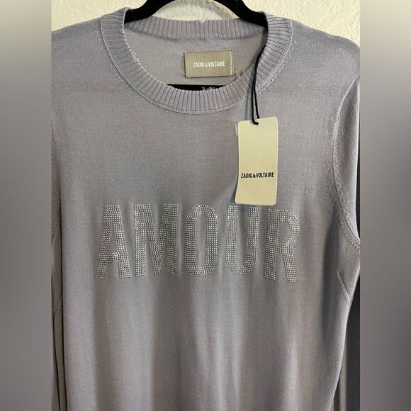 Zadig & Voltaire Gaby Amour grey Sweater with studded bling. NWT. Large - Picture 2 of 12